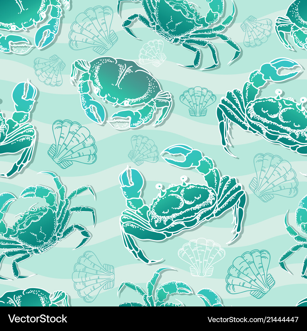 Seamless pattern with crabs and shell Seamless pattern with crabs and shell vector image