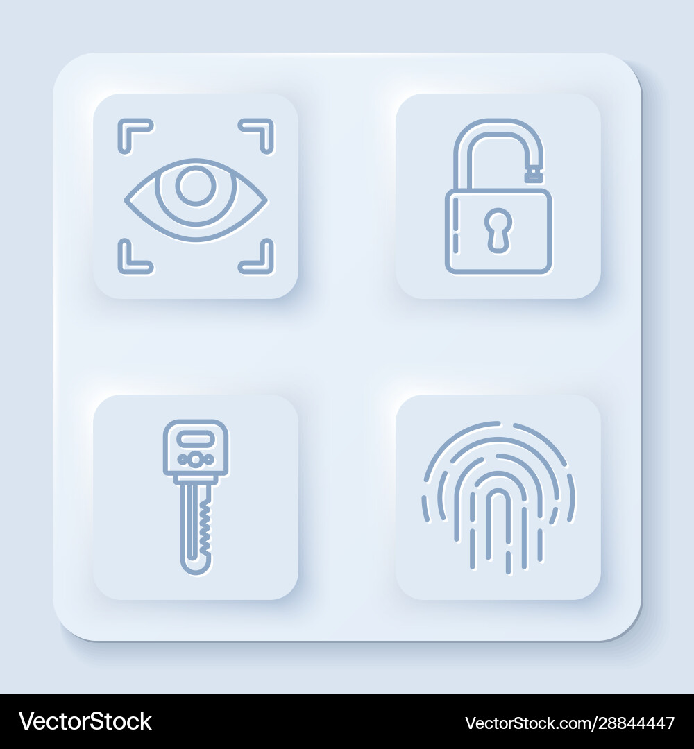 Set line eye scan open padlock key Set line eye scan open padlock key vector image