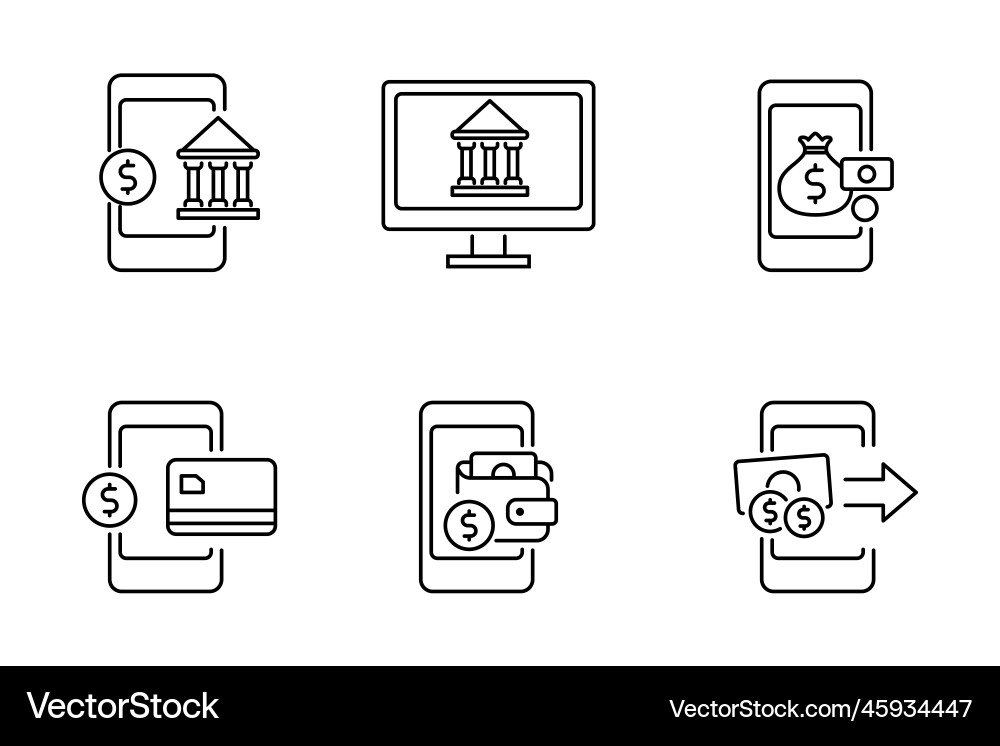 Set of digital banking icon in linear style Set of digital banking icon in linear style Vector Image