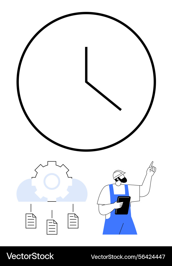 Worker managing task scheduling with clock icon Worker managing task scheduling with clock icon vector image