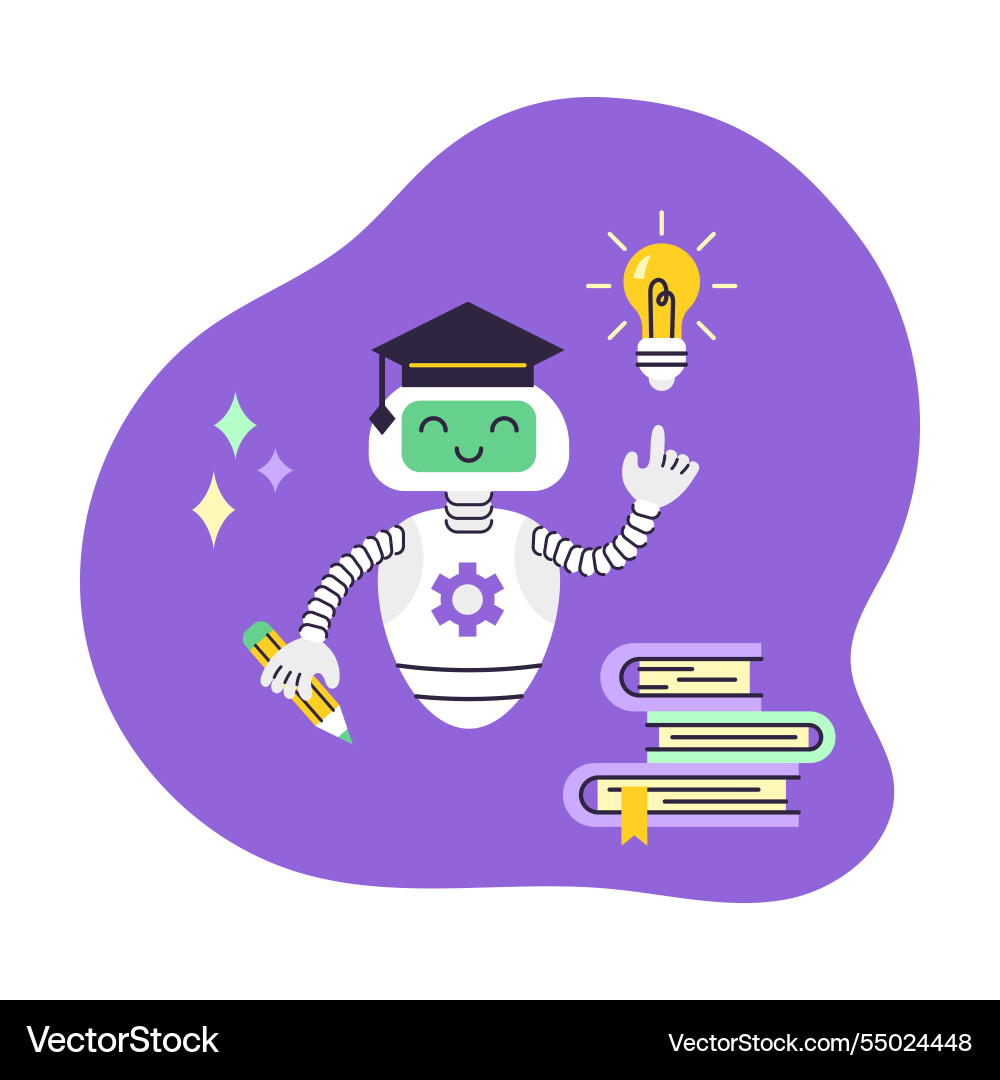 Ai robot assistant points at light bulb Ai robot assistant points at light bulb vector image