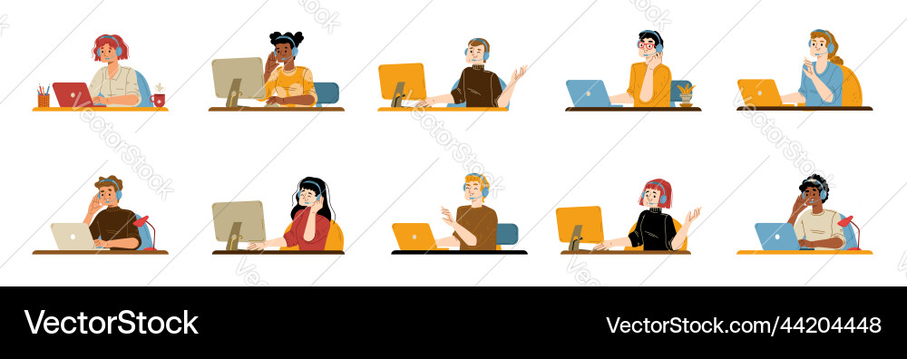 Call center operator customer support isolated set vector image