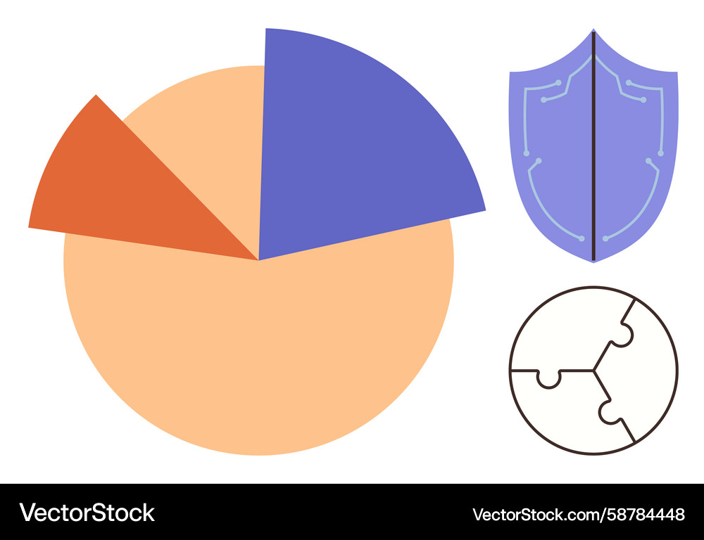 Data analysis concept with pie chart shield Data analysis concept with pie chart shield Vector Image