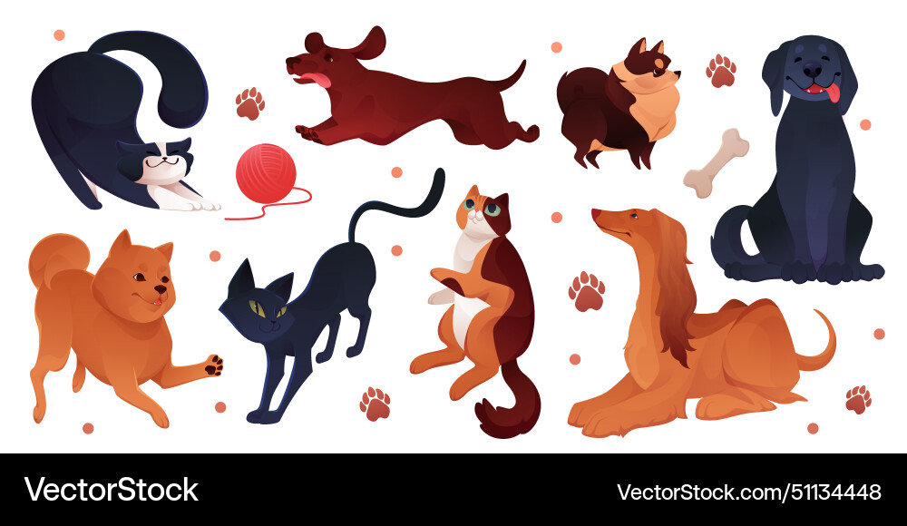 Dog and cat set cute pet puppy kitty flat Dog and cat set cute pet puppy kitty flat vector image