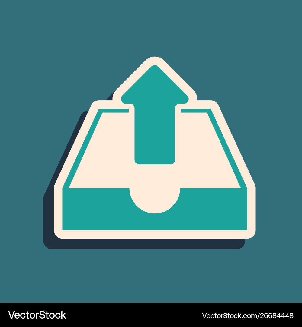 Green upload inbox icon isolated on blue vector image