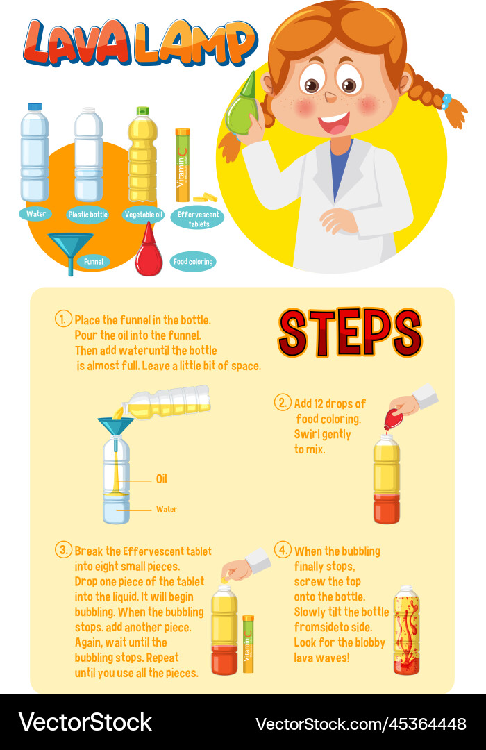 Lava lamp science experiment Lava lamp science experiment Vector Image