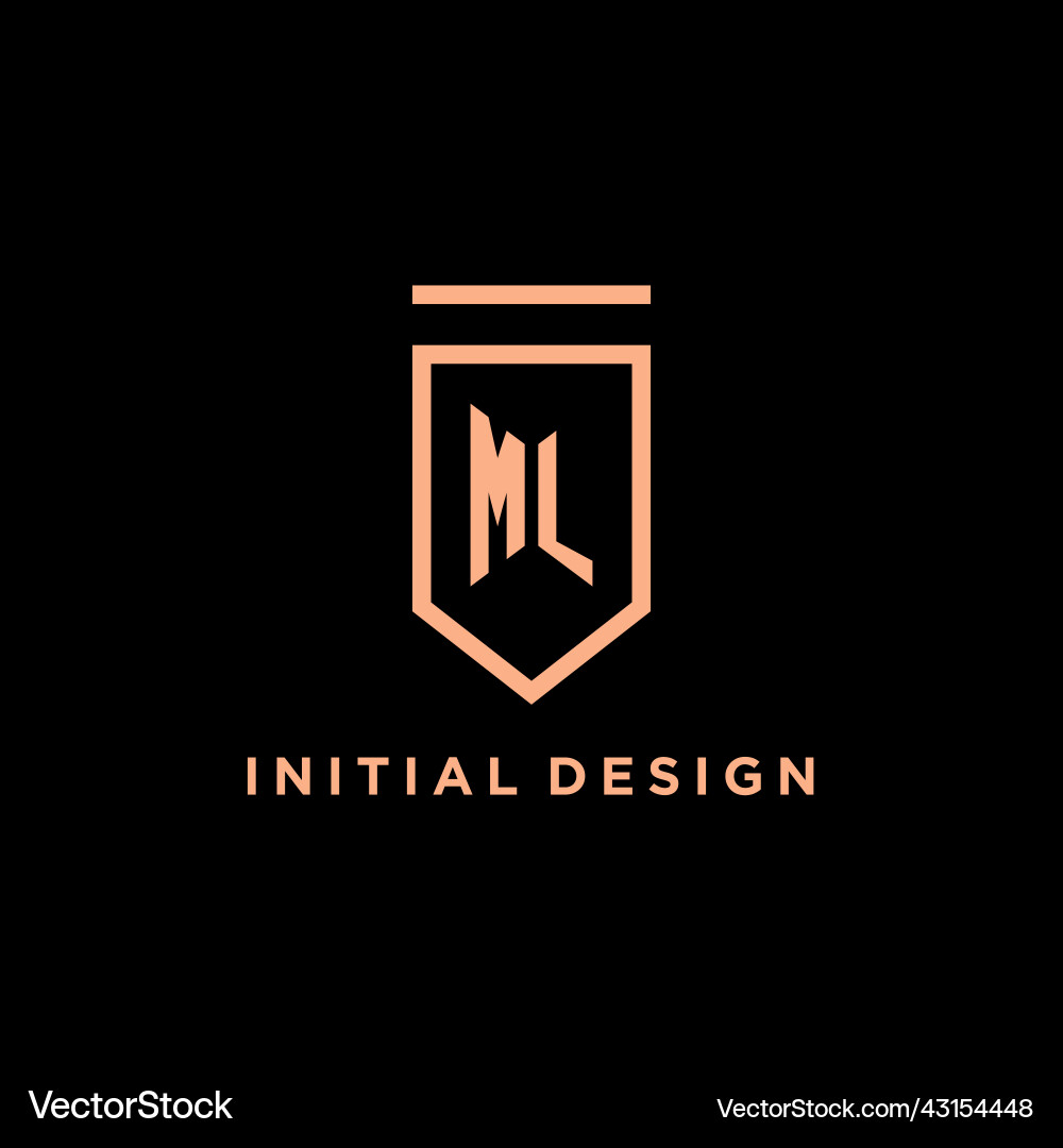 Ml monogram initial with shield logo design icon Ml monogram initial with shield logo design icon Vector Image