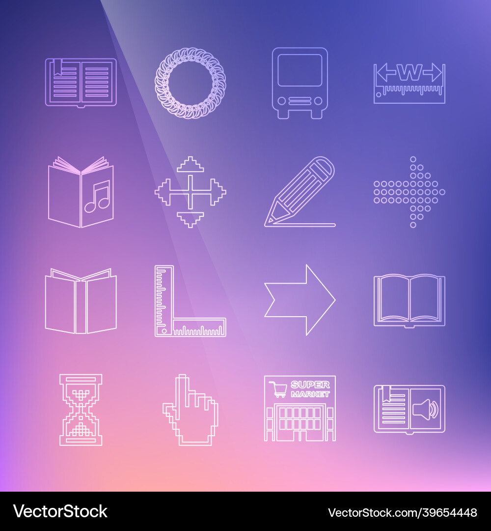 Set line audio book open dots arrow bus pixel Set line audio book open dots arrow bus pixel vector image
