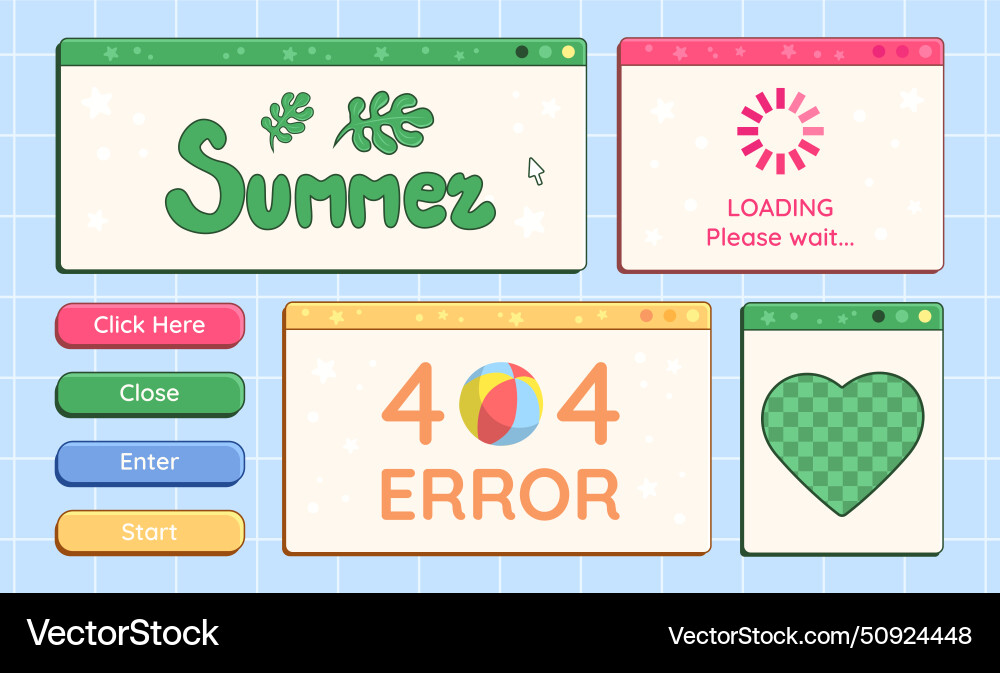 Set of y2k retro computer window and buttons Set of y2k retro computer window and buttons vector image