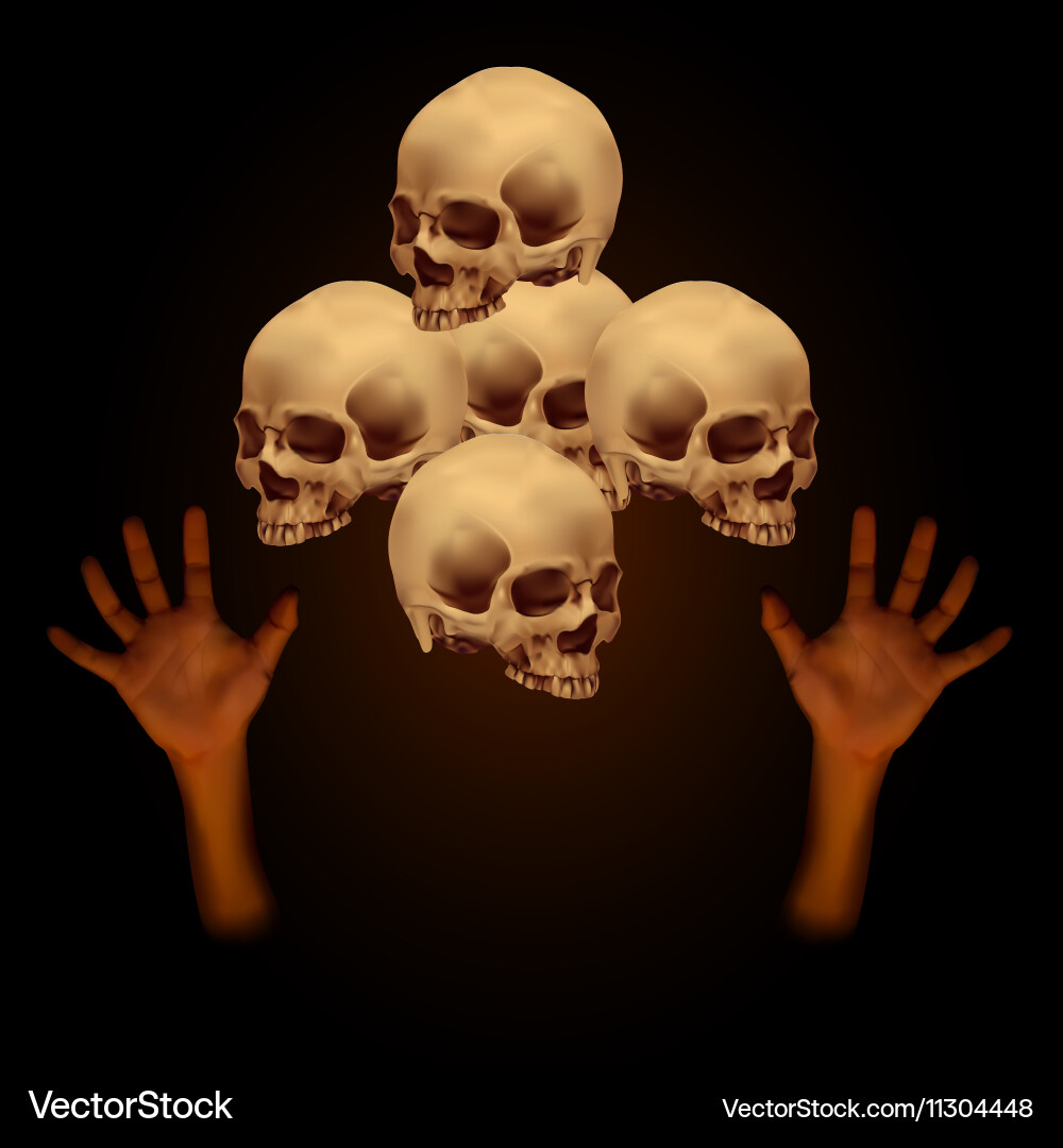 Stack of Skulls with Hands Vector Image