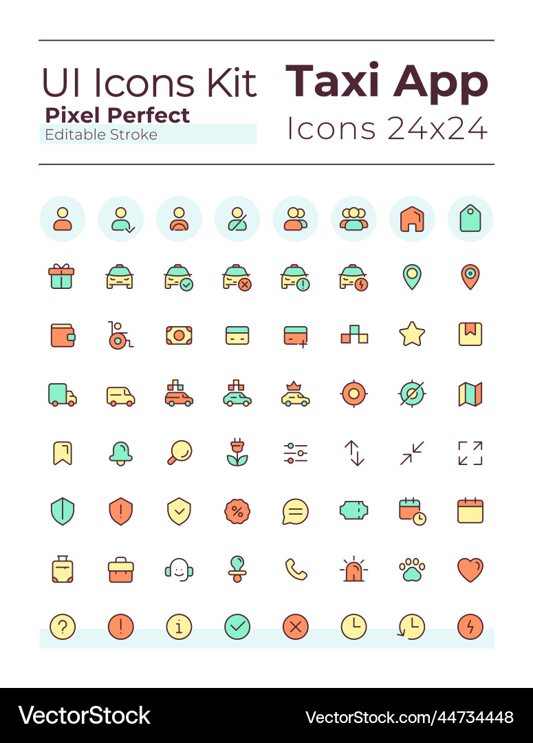Taxi service pixel perfect rgb color ui icons set Taxi service pixel perfect rgb color ui icons set vector image