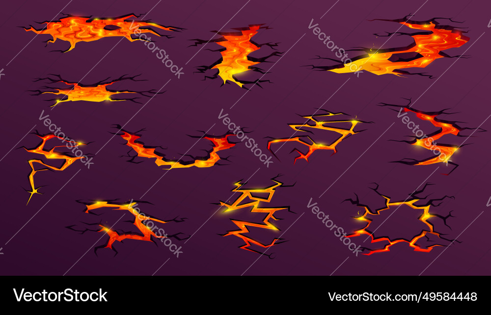 Volcano lava magma fire on ground cracks cartoon Vector Image