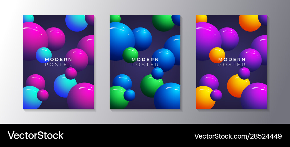 Abstract dynamic 3d sphere bubbles design set Vector Image