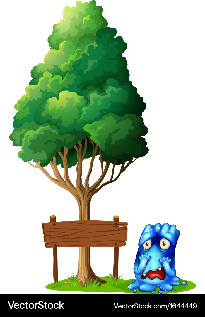 An empty signboard under the tree beside Vector Image