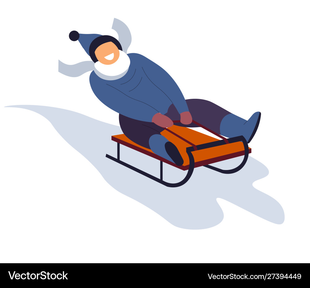 Boy sliding on sled downhill during winter Boy sliding on sled downhill during winter vector image