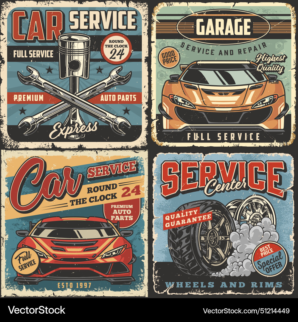 Car service colorful set posters Car service colorful set posters vector image