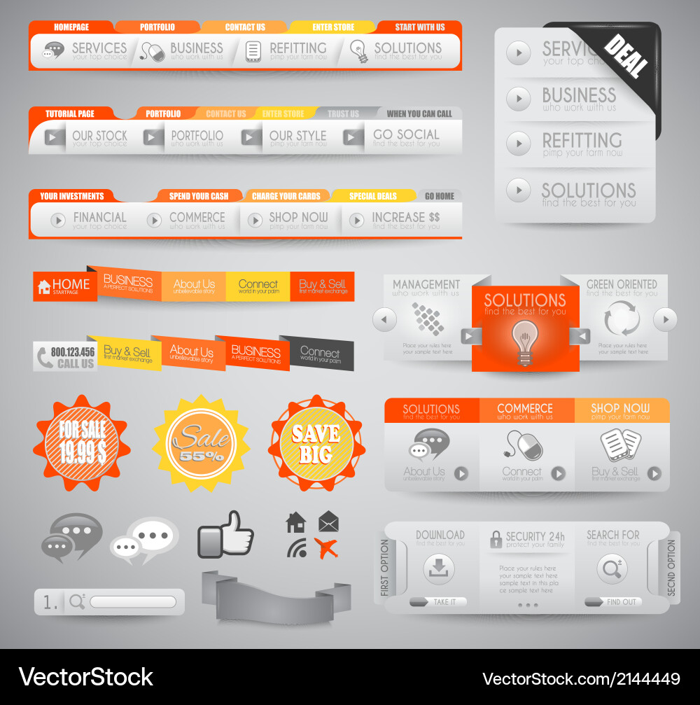 Clean Web Elements & Icons for Websites vector image