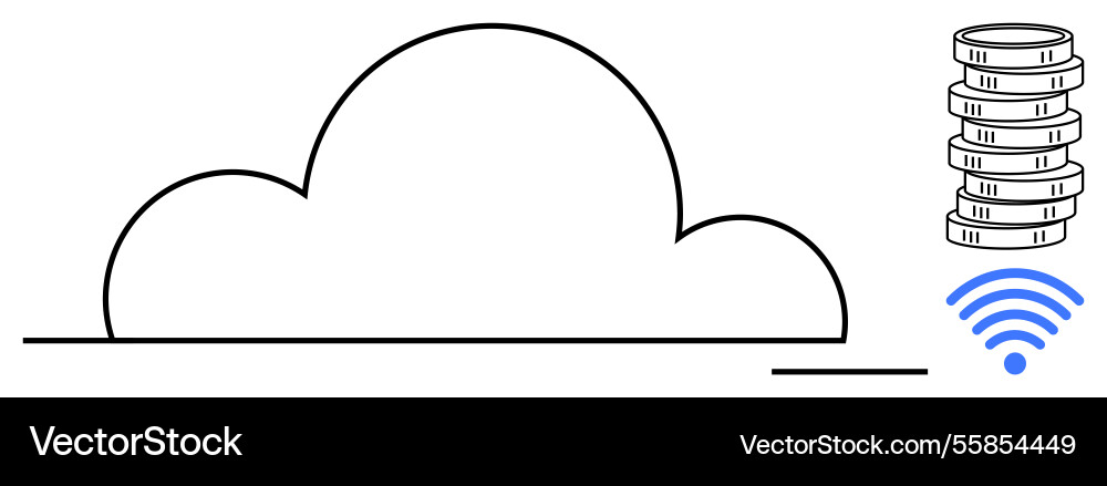 Cloud storage with data stack and wireless Cloud storage with data stack and wireless vector image