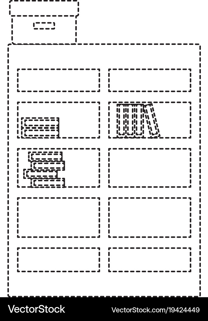 Dotted shape bookcase with books inside and box Vector Image