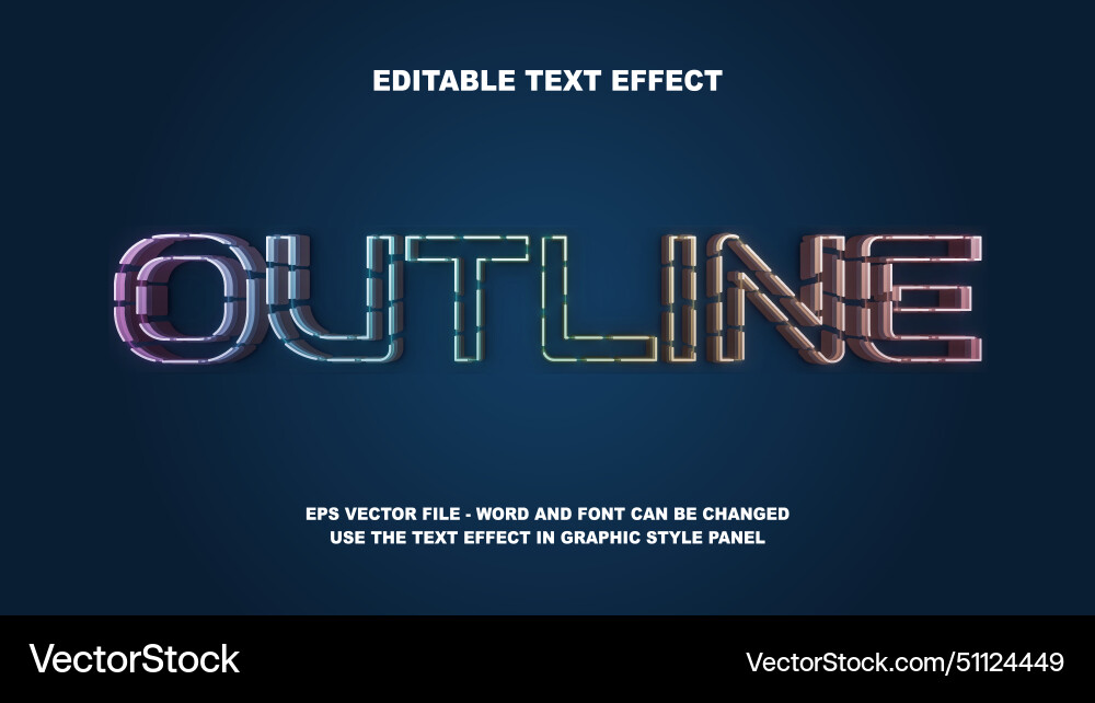 Editable text effect outline 3d template Vector Image
