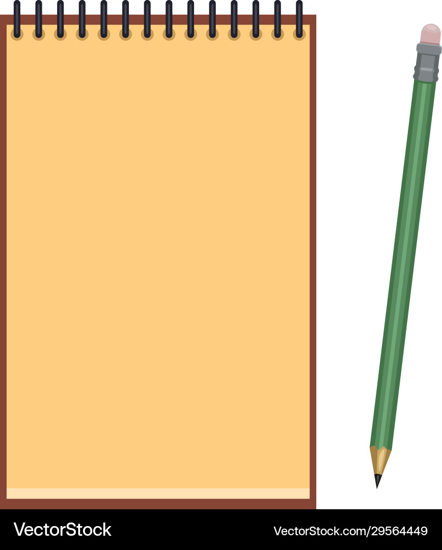 Flat - open blank notepad with pencil Flat - open blank notepad with pencil Vector Image