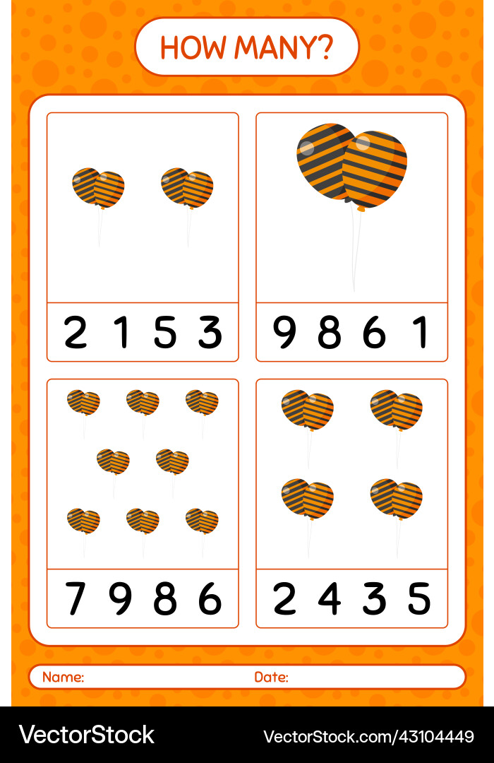 How many counting game with balloon worksheet How many counting game with balloon worksheet Vector Image