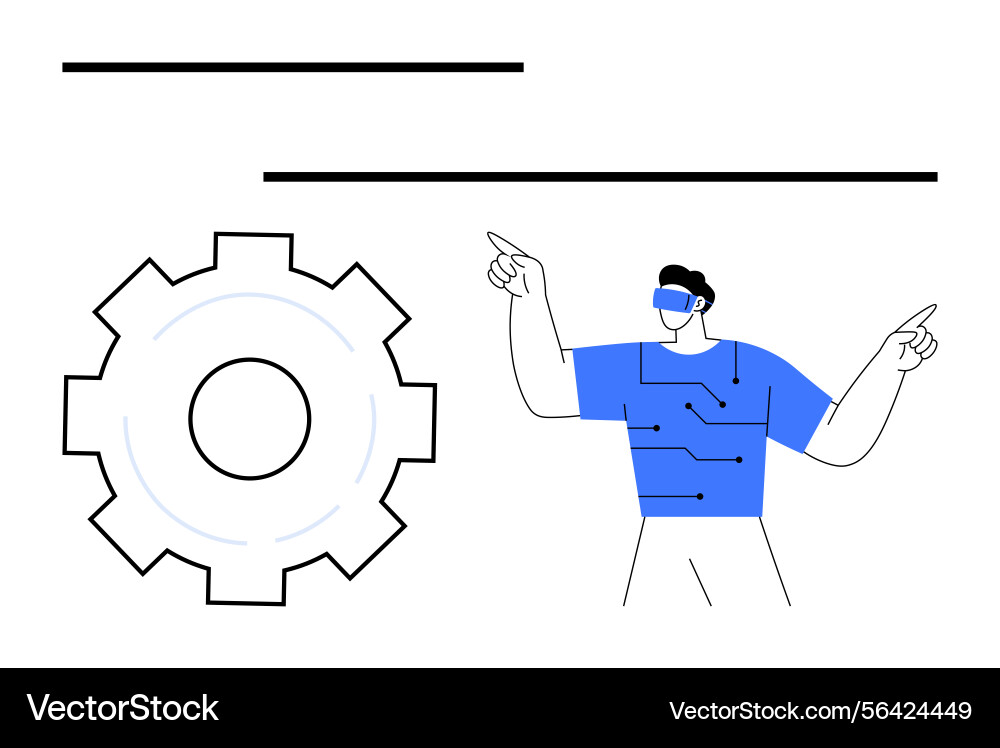 Man exploring virtual reality technology with gear Man exploring virtual reality technology with gear Vector Image
