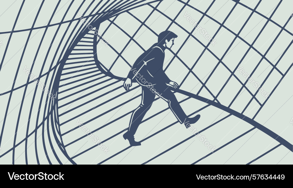 Person walking on curved grid abstract path Vector Image