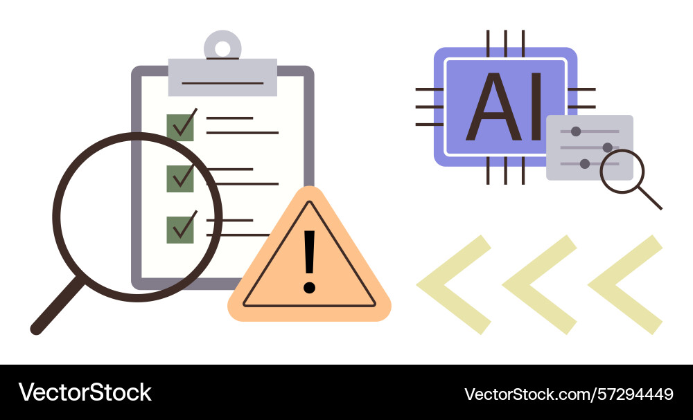 Risk assessment and ai integration with magnifying Risk assessment and ai integration with magnifying vector image