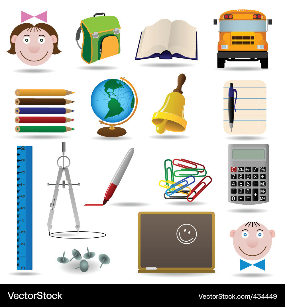 School Supplies Icon Set Vector Image