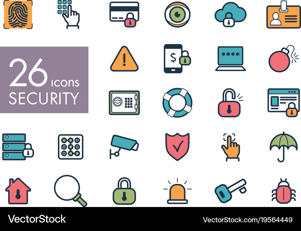 Security outline web icon set vector image