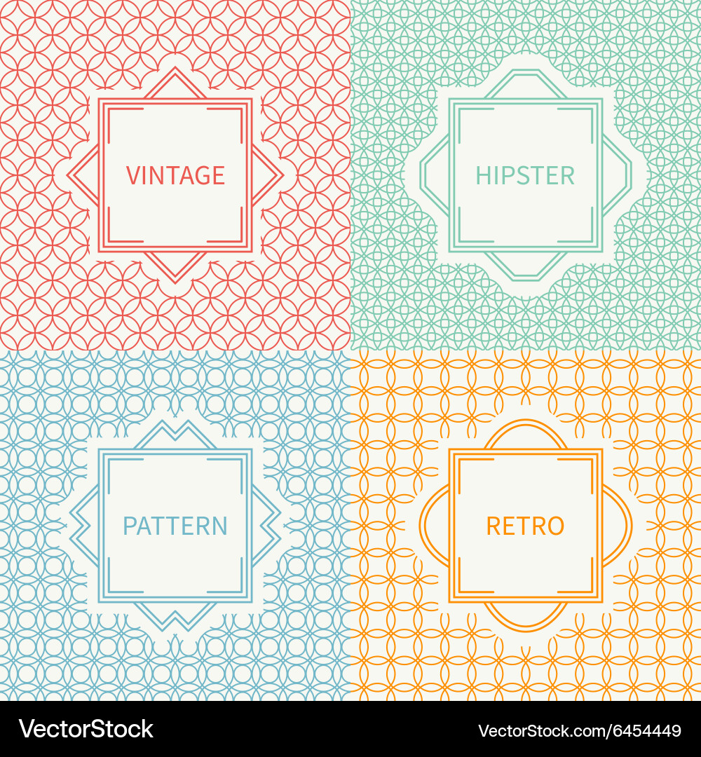 Set of mono line seamless pattern with circle vector image