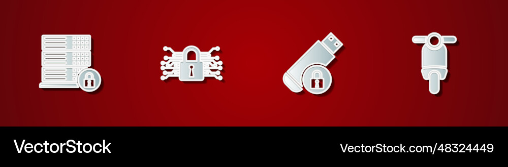 Set server security with lock cyber usb flash Set server security with lock cyber usb flash Vector Image