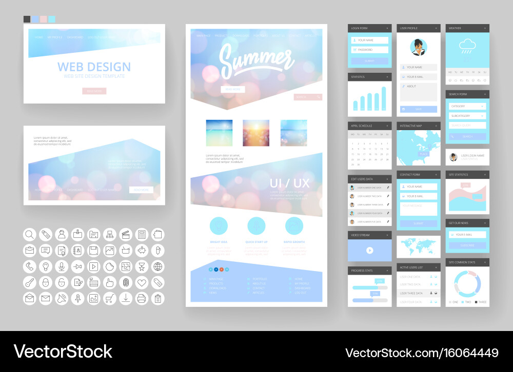 Website design template and interface elements Vector Image