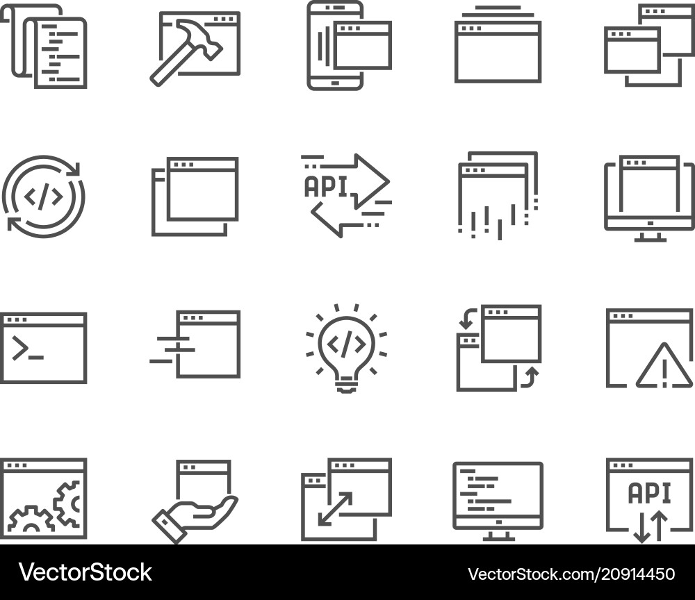 Application Line Icons - API & Development vector image