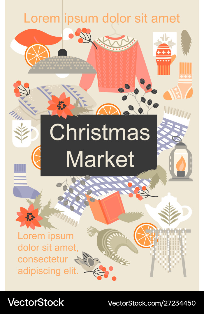 Christmas Market Poster - Winter Festive Vector Image