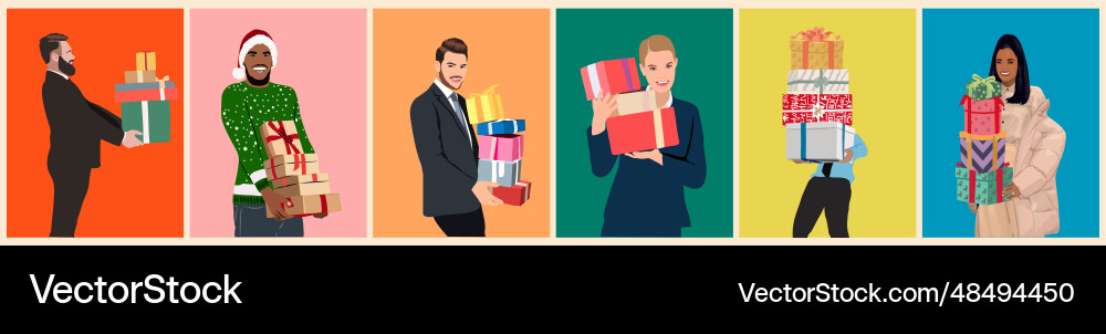 Happy people with christmas gifts set Happy people with christmas gifts set vector image