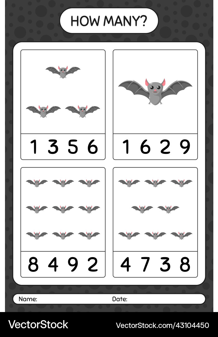 How many counting game with bat worksheet vector image