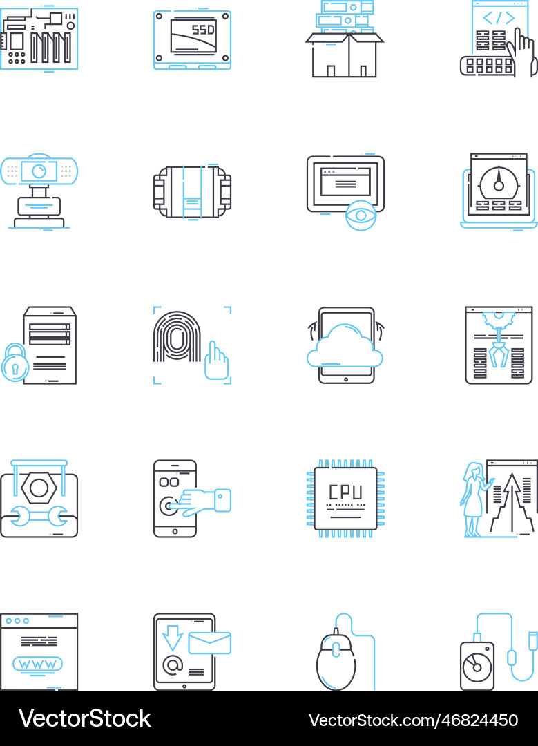 Laptop linear icons set portable efficient Laptop linear icons set portable efficient vector image
