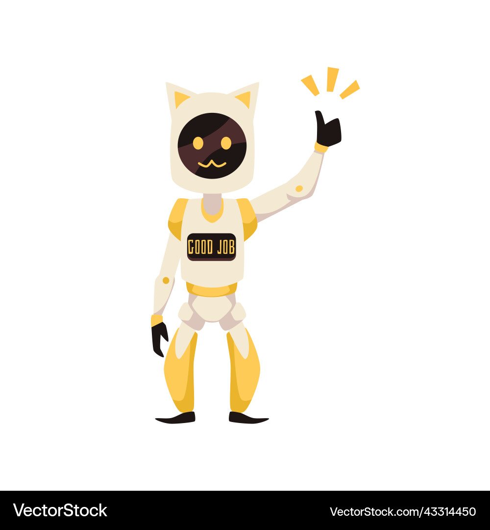 Robot mascot with phrase good job on display flat Robot mascot with phrase good job on display flat vector image