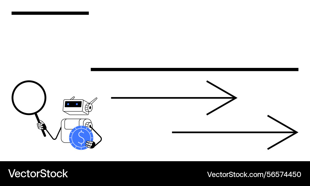 Robot with magnifying glass analyzing currency Robot with magnifying glass analyzing currency vector image