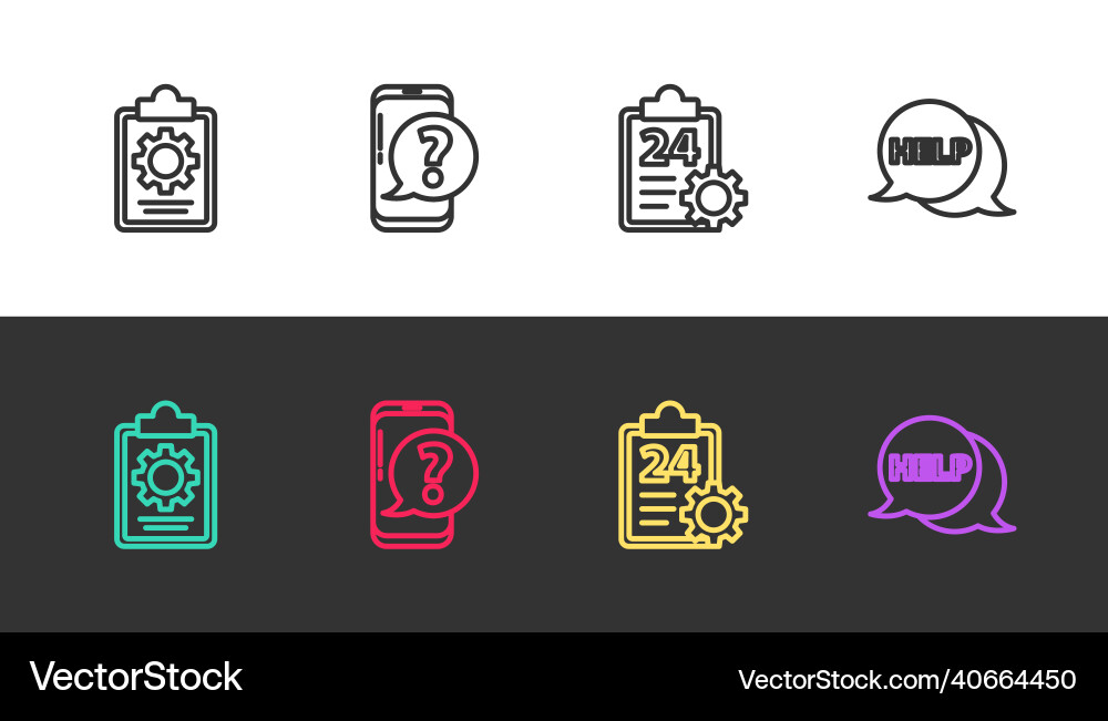 Set line checklist with 24 hours service mobile Set line checklist with 24 hours service mobile vector image