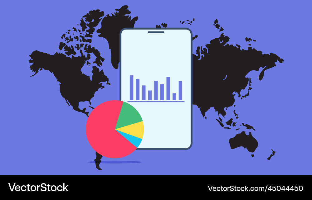 Smartphone showing charts and graph analysis Smartphone showing charts and graph analysis vector image