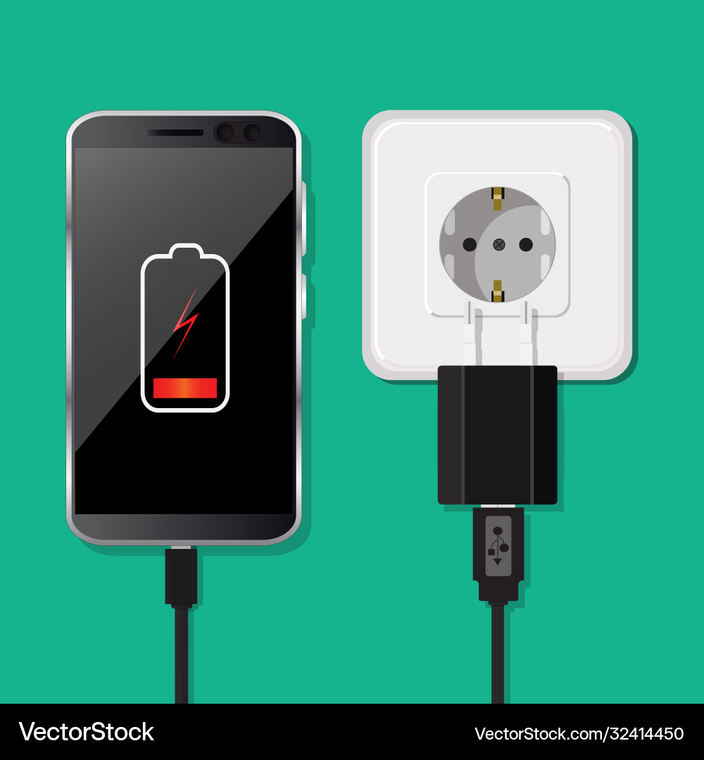 Smartphone und Ladegerät Adapter niedrige Batterie Smartphone und Ladegerät Adapter niedrige Batterie vektorbild