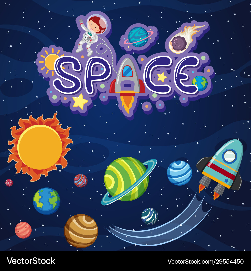 Space Background with Spaceship and Solar System vector image