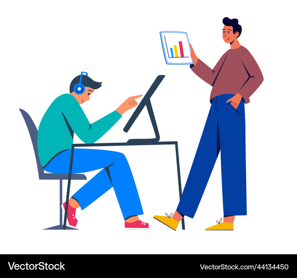 Two men are working at a computer business Two men are working at a computer business vector image