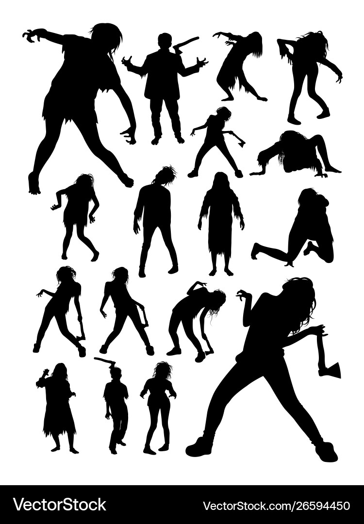 Zombies horror halloween silhouettes Zombies horror halloween silhouettes vector image