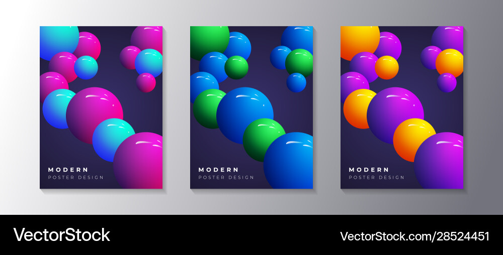 Abstract dynamic 3d sphere bubbles design set Vector Image