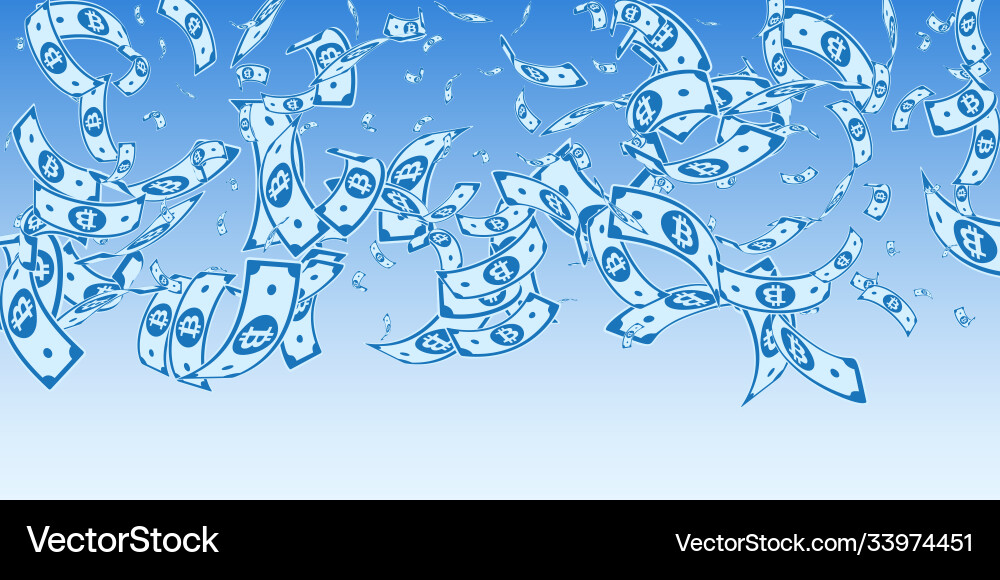 Bitcoin internet currency notes falling random b vector image