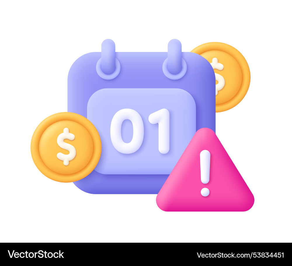 Calendar with coins and warning symbol triangle vector image
